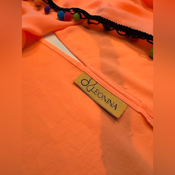 Neon Coral Swimsuit Coverup with Pom Details - Picture 6 of 8